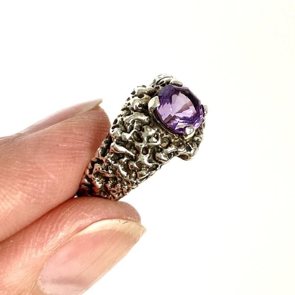 Don Dietz Handmade Amethyst 6mm Gemstone Cast Sterling Silver Ring Size 5.75 - Picture 5 of 16